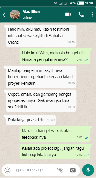 Testimoni Sewa Skylift di Sahabat Crane