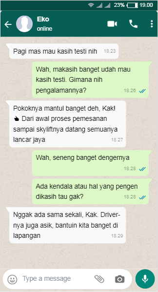 Testimoni Sewa Skylift di Sahabat Crane